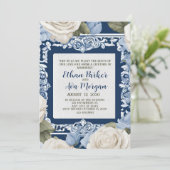 Blauw en Wit Rose Wedding Design Kaart (Staand voorkant)
