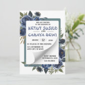 Blauw en Wit Rose Wedding Design Kaart (Staand voorkant)