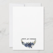 Blauw en Wit Rose Wedding Design Kaart (Achterkant)