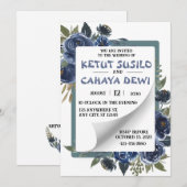 Blauw en Wit Rose Wedding Design Kaart (Voorkant / Achterkant)