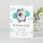 Blauw en wit ruimteschip met vochtig Baby shower Kaart (Staand voorkant)