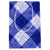 Blauw en wit ruitjespatroon met vette strepen medium cadeauzakje (Voorkant)
