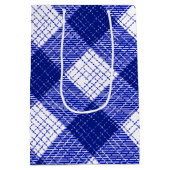 Blauw en wit ruitjespatroon met vette strepen medium cadeauzakje (Achterkant)