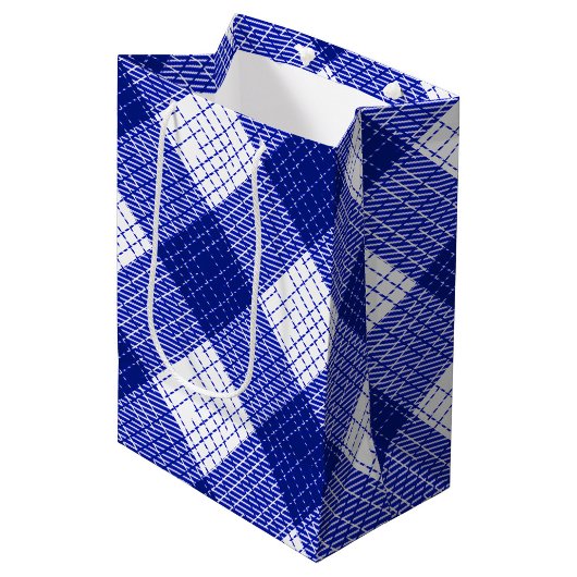 Blauw en wit ruitjespatroon met vette strepen medium cadeauzakje