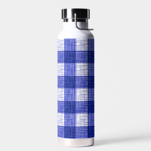 Blauw en wit ruitjespatroon met vette strepen waterfles