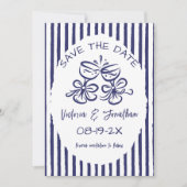 Blauw en Wit Rustieke Bruiloft Save The Date (Voorkant)