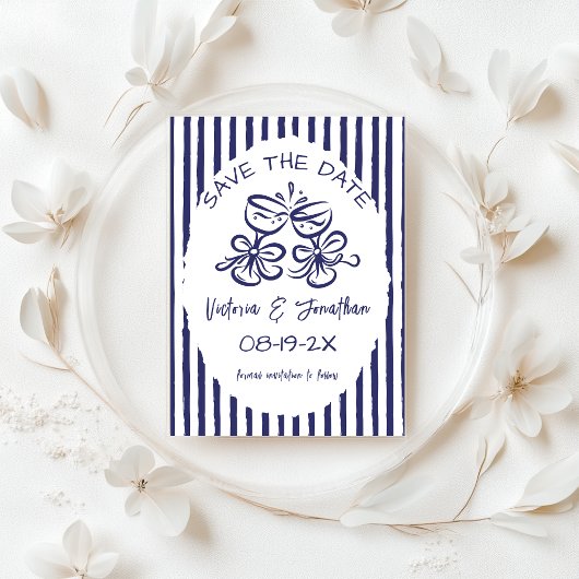 Blauw en Wit Rustieke Bruiloft Save The Date