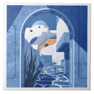 Blauw en wit Santorini Mediterraan Azulejo Tegeltje