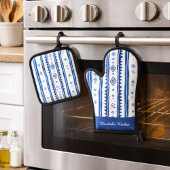Blauw en Wit, Sashiko patroon Ovenwant & Pannenlap Set
