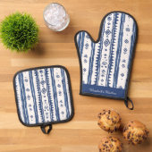 Blauw en Wit, Sashiko patroon Ovenwant & Pannenlap Set (Top down)