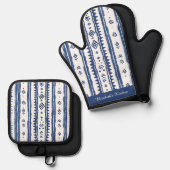 Blauw en Wit, Sashiko patroon Ovenwant & Pannenlap Set (Voorkant / Achterkant)