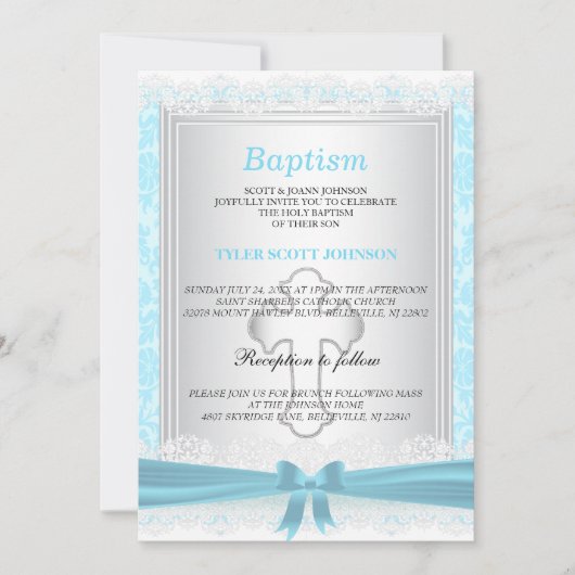 blauw en wit Satin Baptism / Christening Kaart (Voorkant)