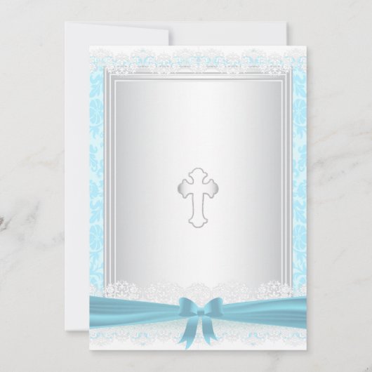 blauw en wit Satin Baptism / Christening Kaart (Achterkant)
