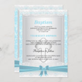 blauw en wit Satin Baptism / Christening Kaart (Voorkant / Achterkant)