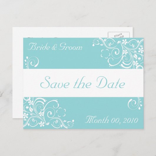 Blauw en wit Save the Date Briefkaarten (Voorkant / Achterkant)