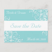 Blauw en wit Save the Date Briefkaarten (Voorkant)