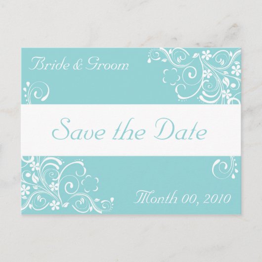 Blauw en wit Save the Date Briefkaarten (Voorkant)
