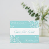 Blauw en wit Save the Date Briefkaarten (Staand voorkant)
