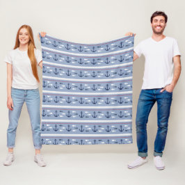 Blauw en wit scheepsanker fleece deken