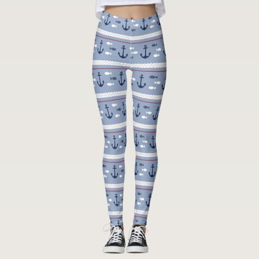Blauw en wit scheepsanker legging (Voorkant)