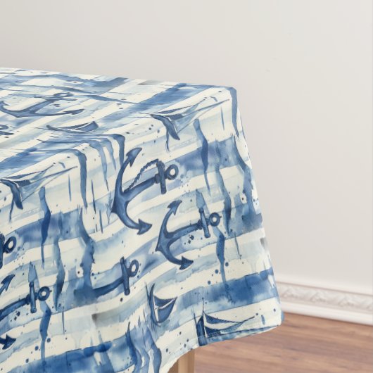 Blauw en wit scheepsanker tafelkleed (Voorbeeld)