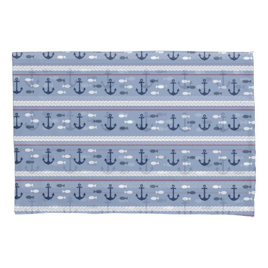 Blauw en Wit Scheepsankers Kussensloop (Voorkant)