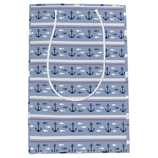 Blauw en Wit Scheepsankers Medium Cadeauzakje (Voorkant)