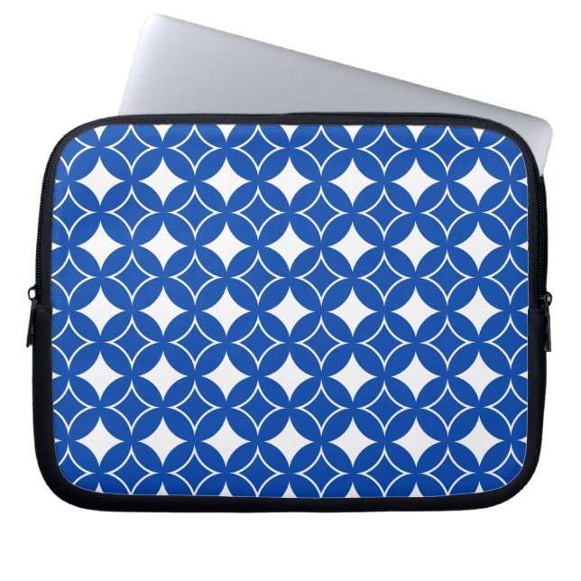 Blauw en wit scheepspatroon laptop sleeve (Voorkant)