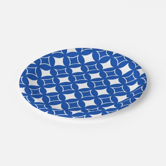 Blauw en wit scheepspatroon papieren bordje (Gekanteld)