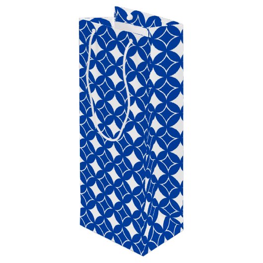 Blauw en wit scheepspatroon wijn cadeautas (Achterkant Gekanteld)