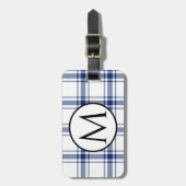 Blauw en wit scheepsplaid bagagelabel (Voorkant verticaal)