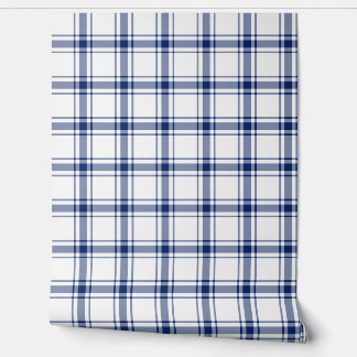 Blauw en wit scheepsplaid behang