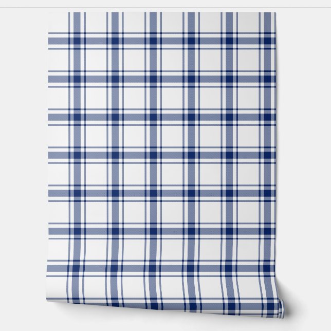 Blauw en wit scheepsplaid behang (Afrollen)
