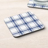 Blauw en wit scheepsplaid bier onderzetter (Linkerzijde)