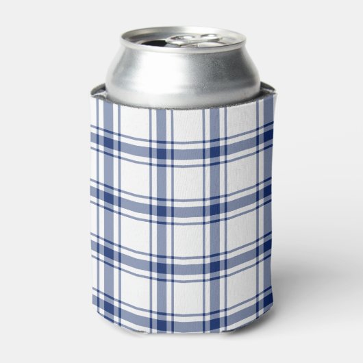 Blauw en wit scheepsplaid blikjeskoeler (Blikje Voorkant)