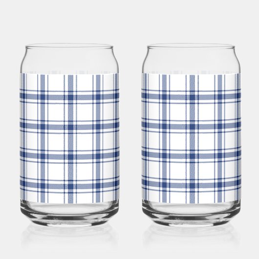 Blauw en wit scheepsplaid blikvorm glas (Voorkant)
