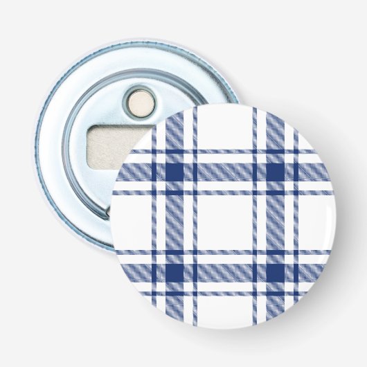 Blauw en wit scheepsplaid button flesopener (Voorkant)
