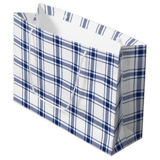 Blauw en wit scheepsplaid groot cadeauzakje (Voorkant Gekanteld)