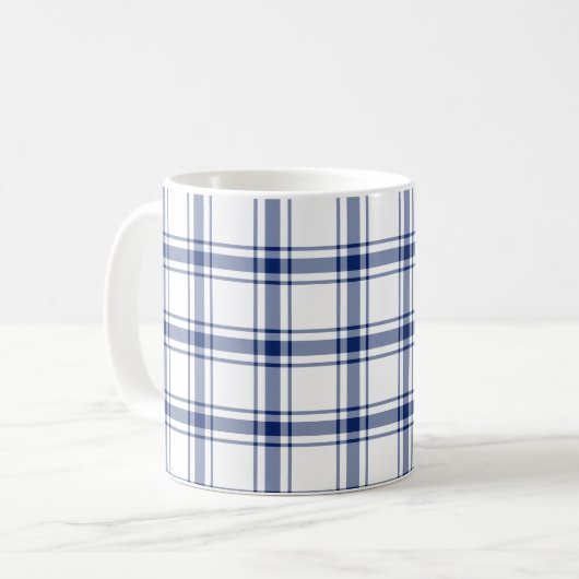 Blauw en wit scheepsplaid koffiemok (Voorkant links)