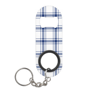 Blauw en wit scheepsplaid mini flessenopener
