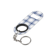 Blauw en wit scheepsplaid mini flessenopener (Achterkant Gekanteld)