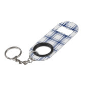 Blauw en wit scheepsplaid mini flessenopener (Voorkant Gekanteld)