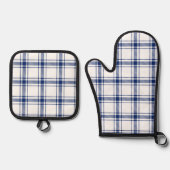 Blauw en wit scheepsplaid ovenwant & pannenlap set (Voorkant)