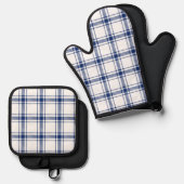 Blauw en wit scheepsplaid ovenwant & pannenlap set (Voorkant / Achterkant)