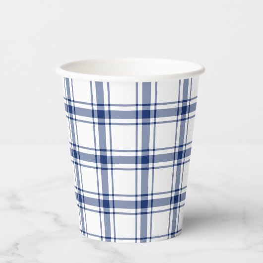 Blauw en wit scheepsplaid papieren bekers (Voorkant)