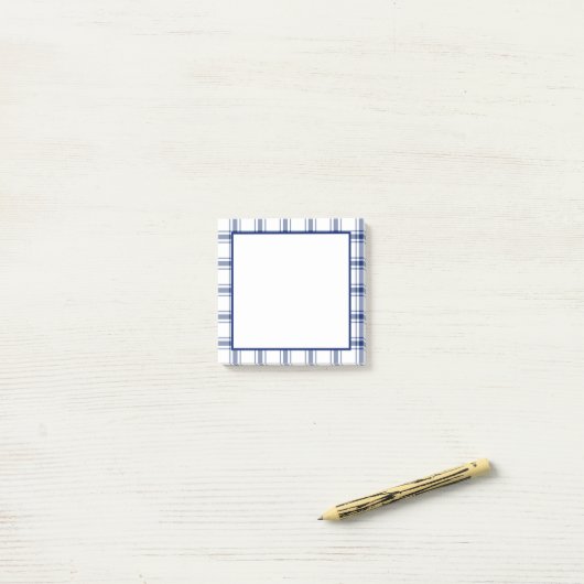 Blauw en wit scheepsplaid post-it® notes (Op bureau)