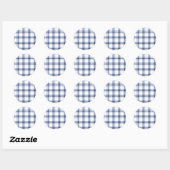 Blauw en wit scheepsplaid ronde sticker (Vel)