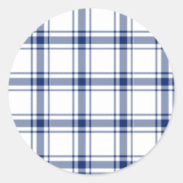 Blauw en wit scheepsplaid ronde sticker