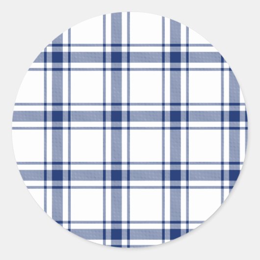 Blauw en wit scheepsplaid ronde sticker (Voorkant)