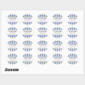 Blauw en wit scheepsplaid ronde sticker (Vel)